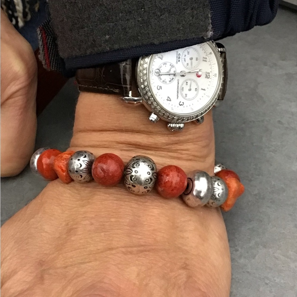 NWOT Beautiful Bracelet in Burnt Orange marble and silver Beads
